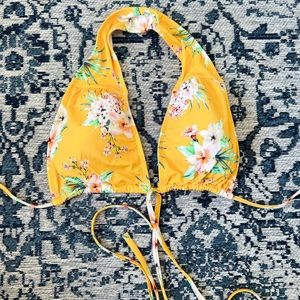 Express Mustard Yellow Tropical Bikini Top with Tie Straps Large